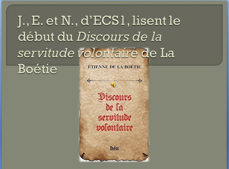 Ecoutez ! Des étudiant.e.s lisent le début du Discours de la servitude volontaire